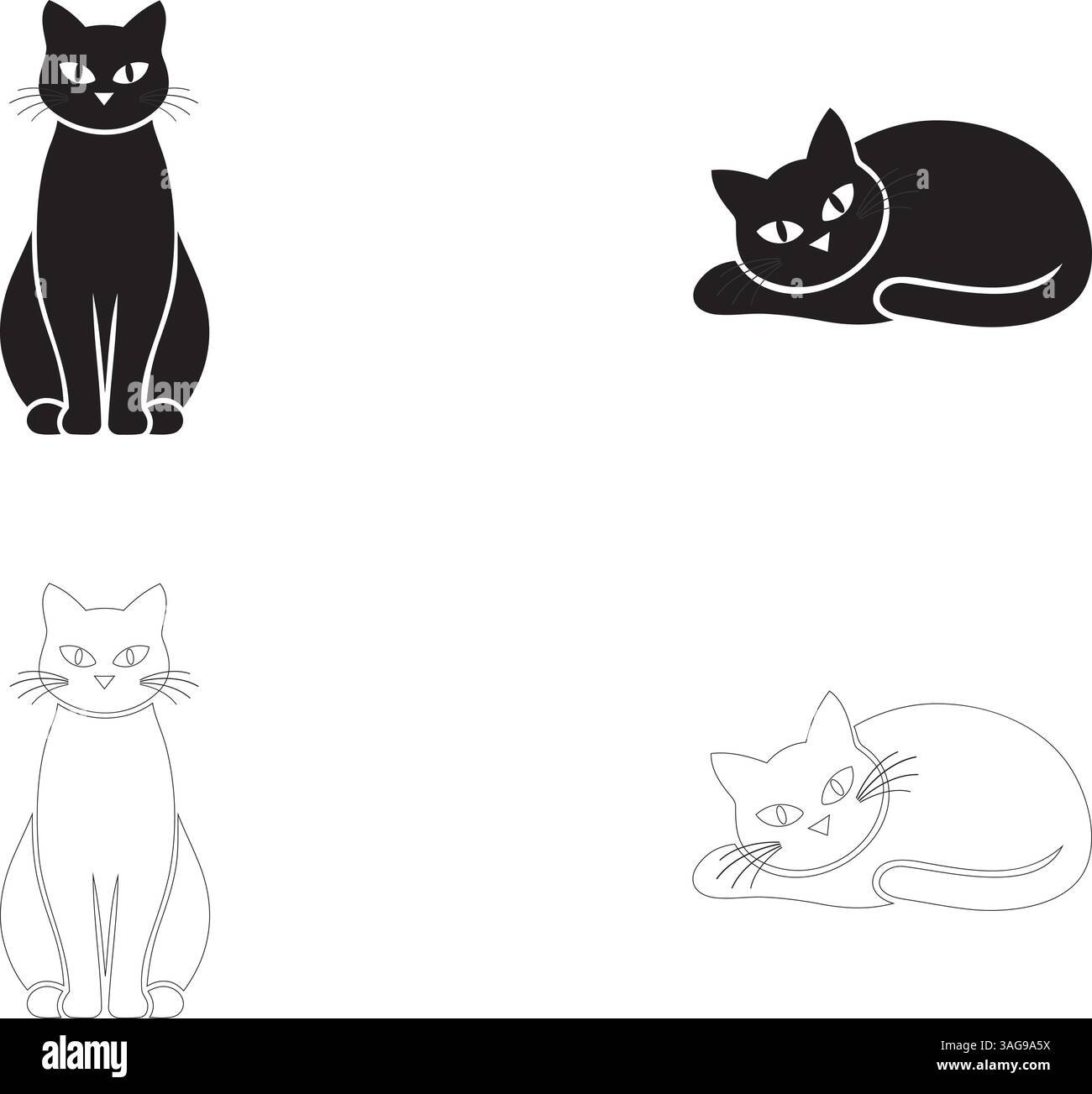 Illustrazione del set di sagome di gatto disegnate a mano Illustrazione Vettoriale