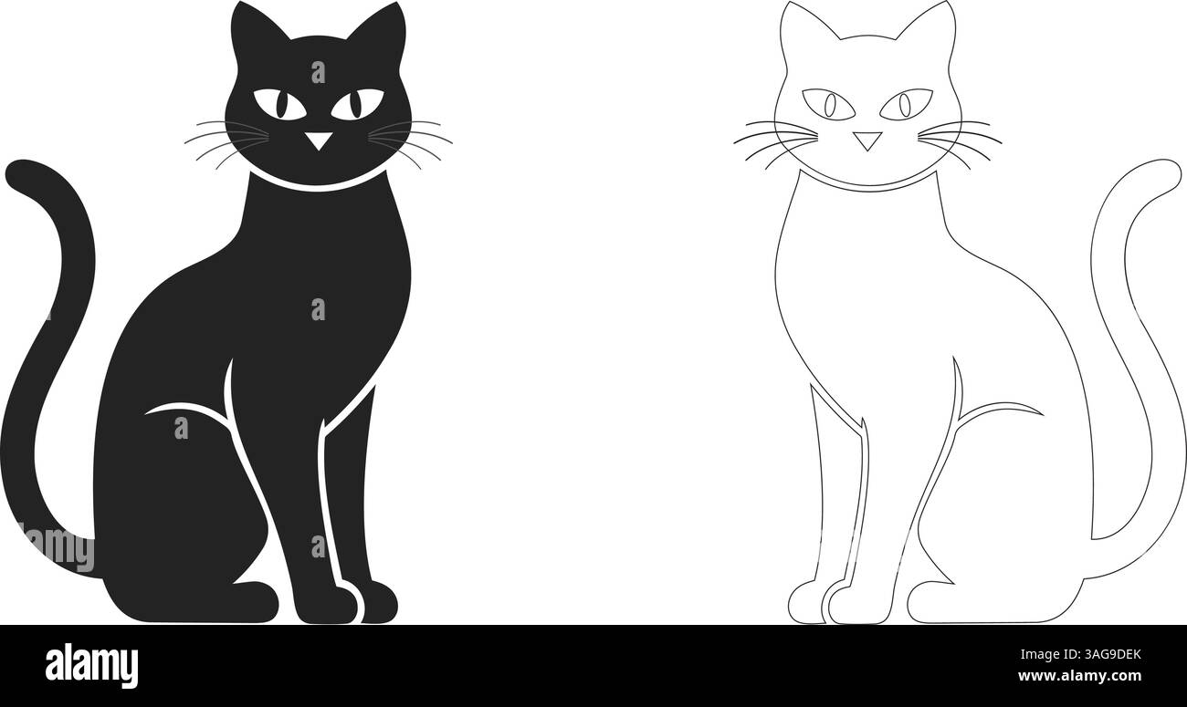 Illustrazione del set di sagome di gatto disegnate a mano Illustrazione Vettoriale