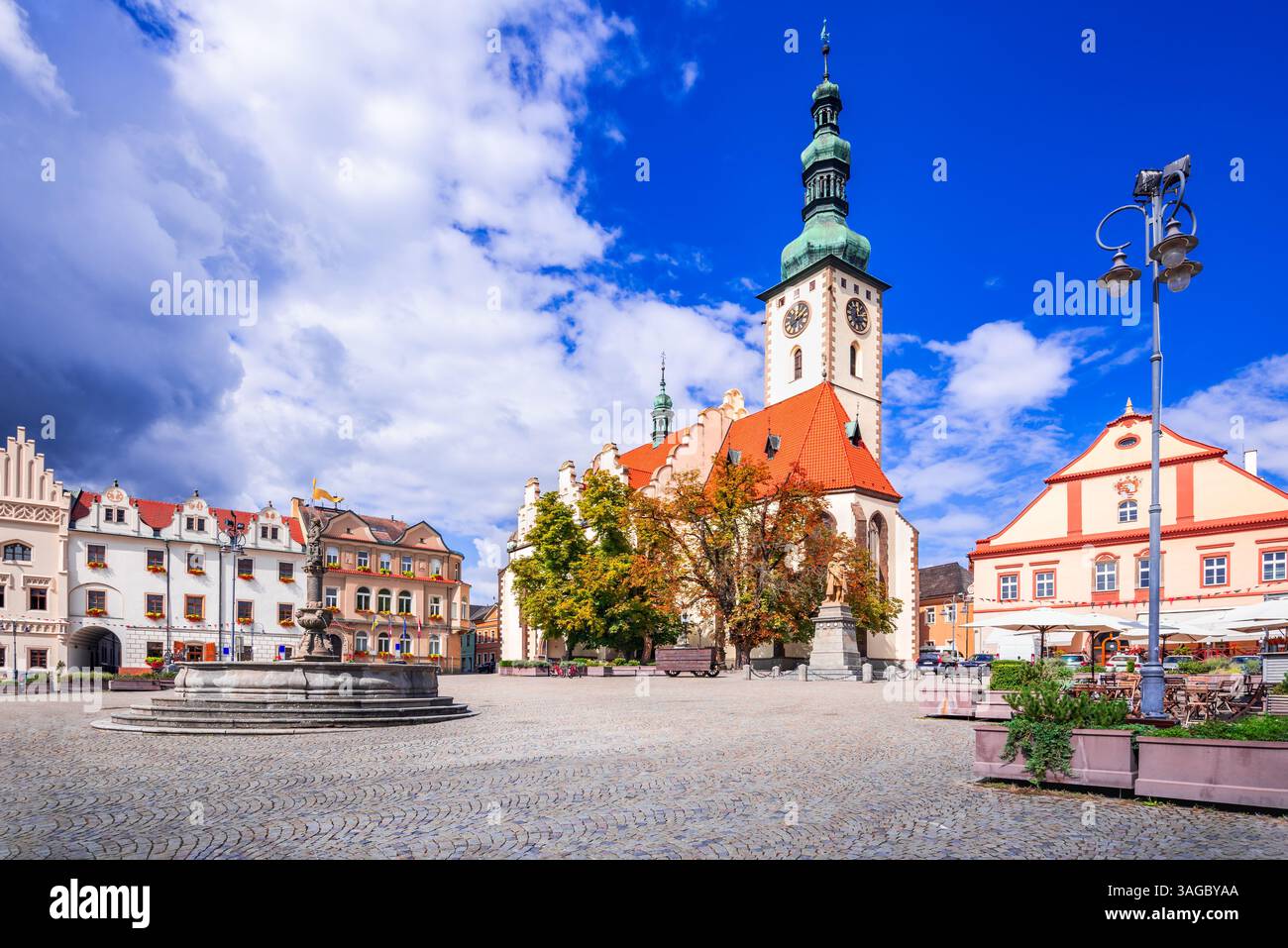 Tabor, Repubblica Ceca. Piazza Zizka, centro medievale, splendida città in Boemia. Foto Stock
