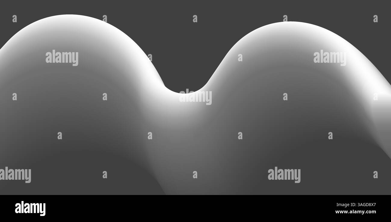 La forma rotonda in 3D grigio chiaro e liscia con due curve delicate crea un design astratto e minimalista su sfondo grigio scuro. Il potenziatore dell'illuminazione soffusa Illustrazione Vettoriale