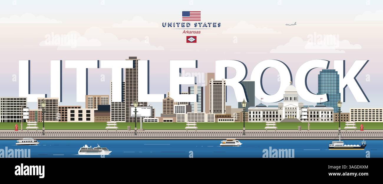 Illustrazione vettoriale colorata dello skyline della città di Little Rock. Poster da viaggio Illustrazione Vettoriale