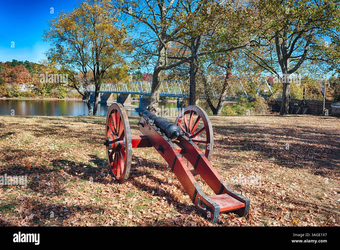 Un Field Cannon esposto nel Washington's Crossing State Historic Park, Bucks County, Pennsylvania Foto Stock