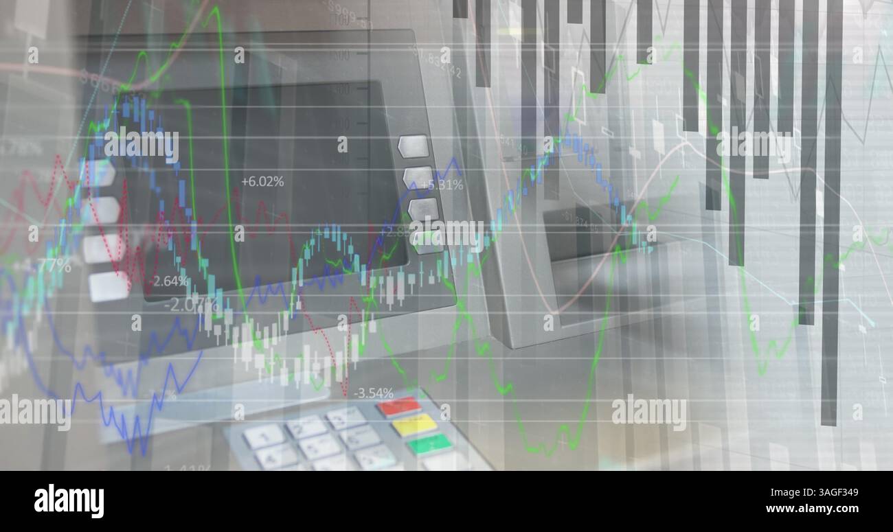 Immagine dell'elaborazione dei dati finanziari tramite atm Foto Stock