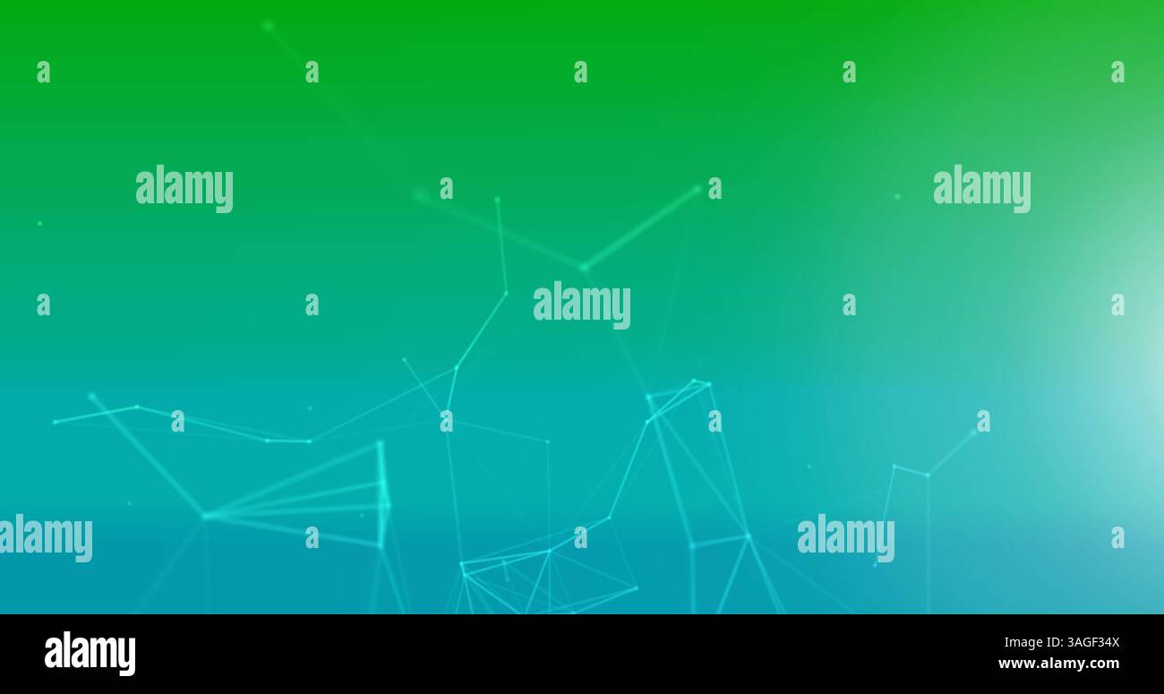 Immagine della rete di connessioni che ruotano su sfondo blu e verde Foto Stock