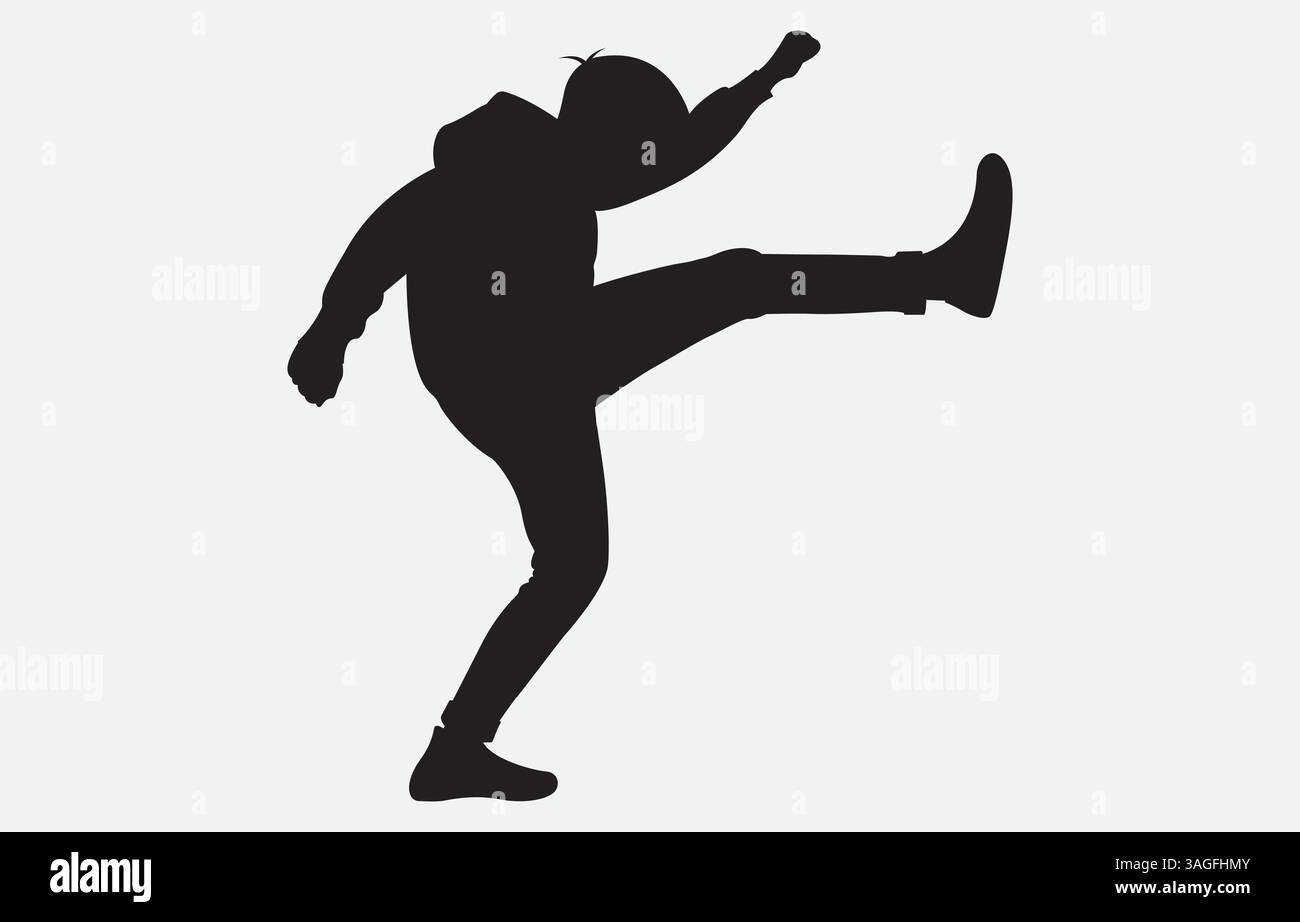 A Man Doing High Kick silhouette Illustration Vector art Illustrazione Vettoriale