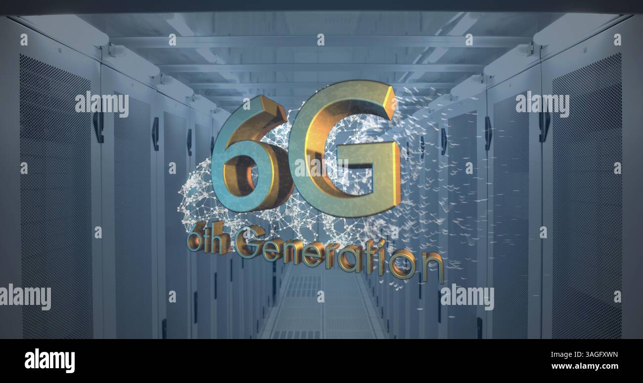 Immagine di 6g testi sull'elaborazione dei dati e sulla sala server Foto Stock