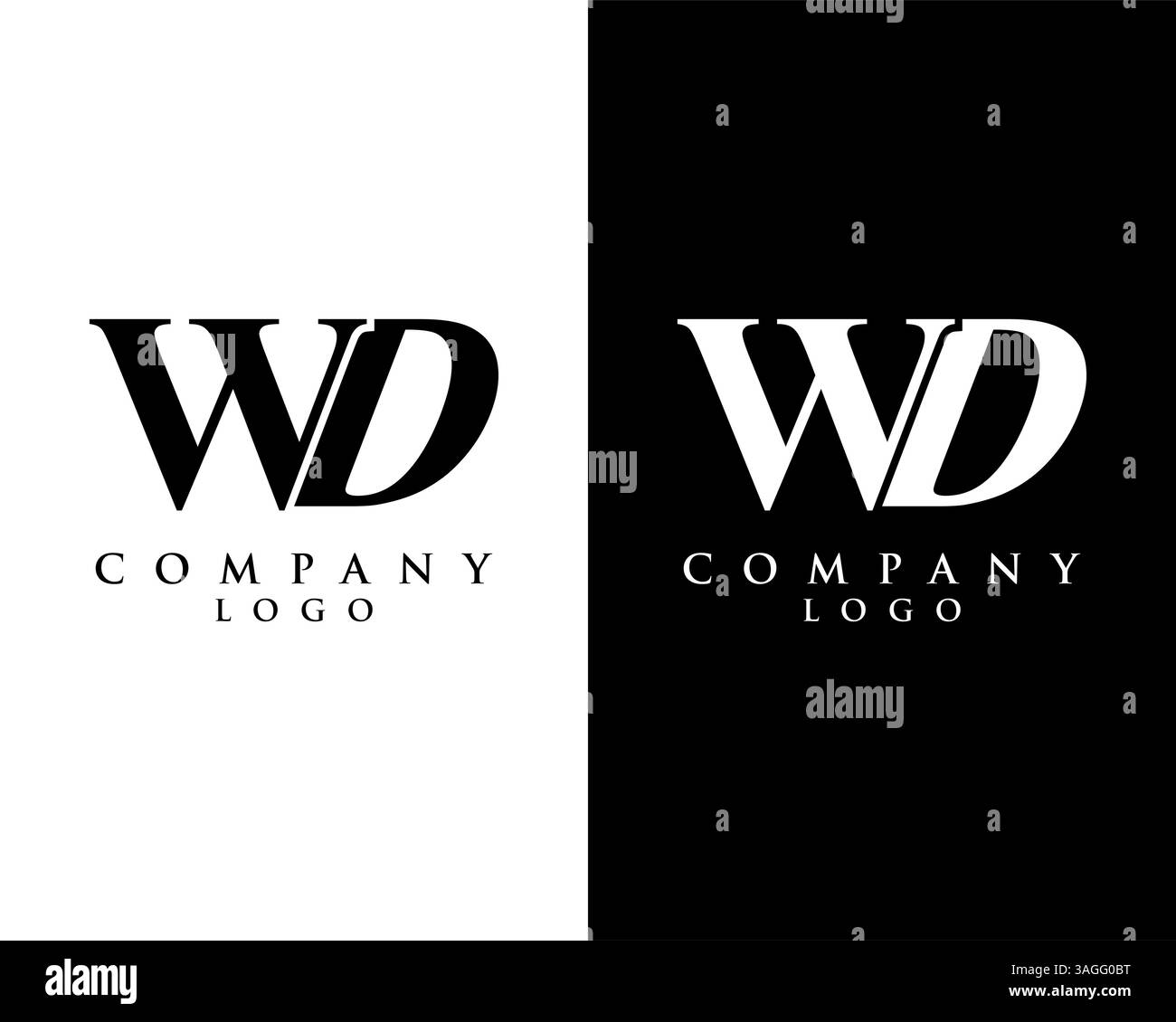 Lettera WD, tipo logo DW nome azienda in bianco e nero. logo vettoriale per l'identità aziendale e aziendale Illustrazione Vettoriale