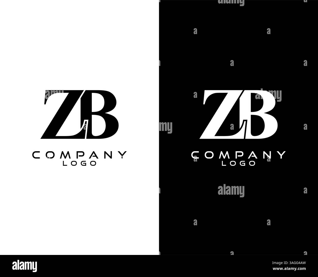 ZB, BZ Letter Modern Letter logo vettoriale di colore bianco e nero per aziende e aziende Illustrazione Vettoriale