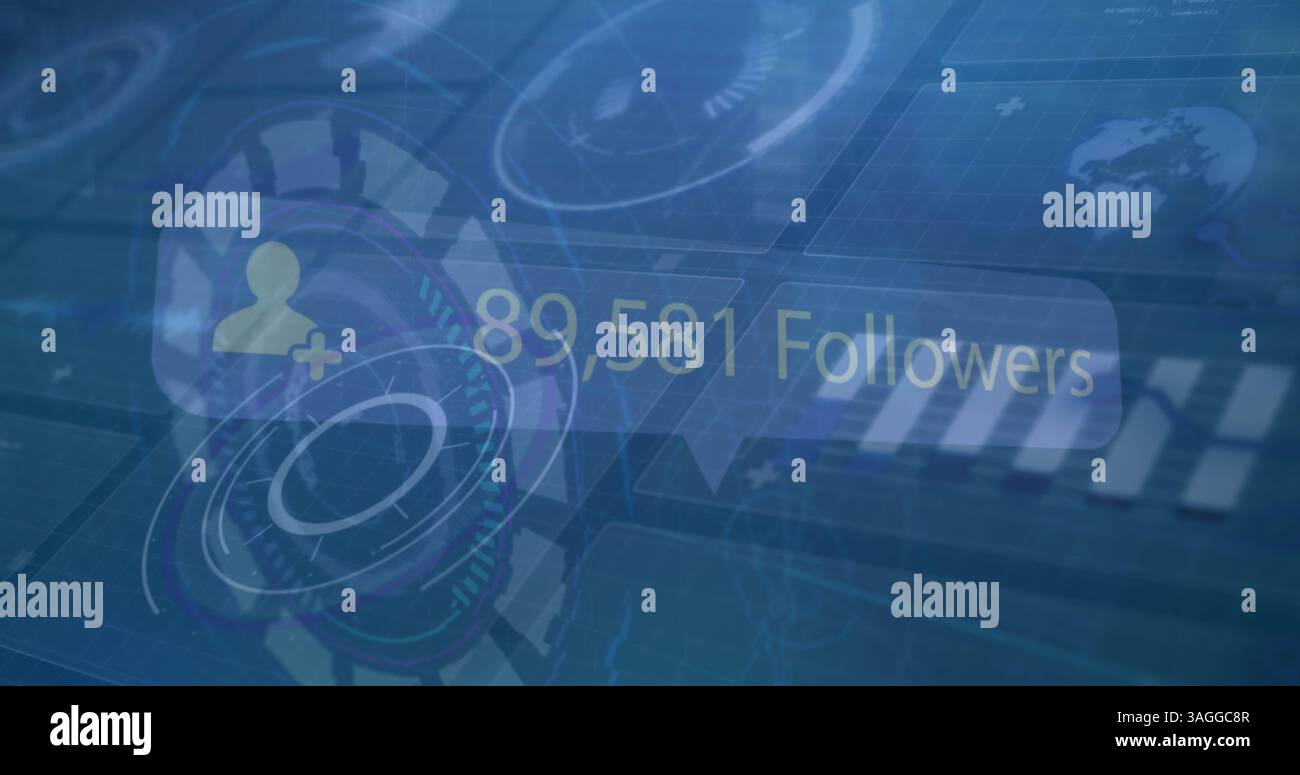 Immagine della scansione dell'oscilloscopio con i numeri dei follower dei social media e dei difetti Foto Stock