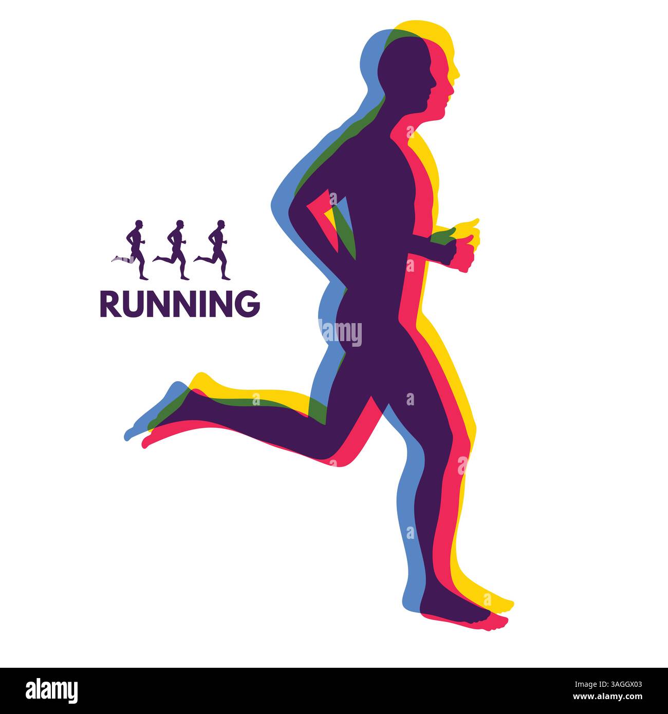 Silhouette di un uomo che corre. Design per lo sport. Emblema per la maratona e jogging. Illustrazione Vettoriale. Illustrazione Vettoriale