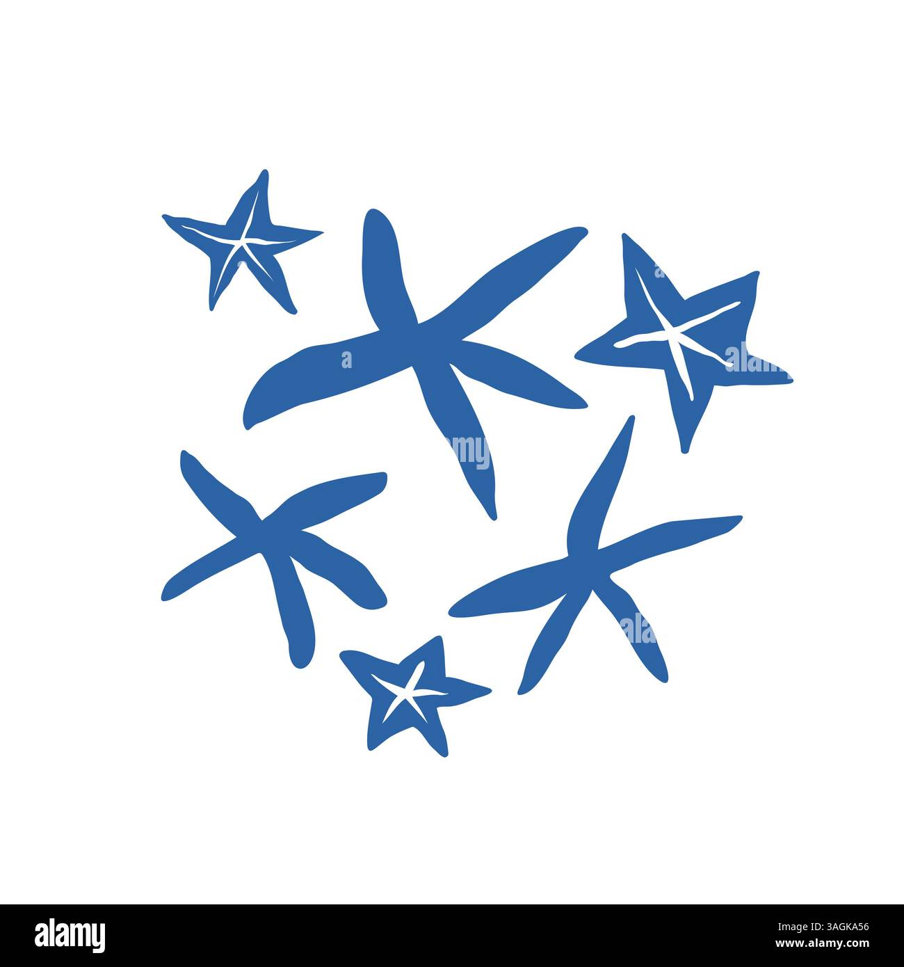 Illustrazione a stella marina disegnata a mano con. Doodle nautico marino in inchiostro blu su sfondo bianco. Illustrazione vettoriale Illustrazione Vettoriale