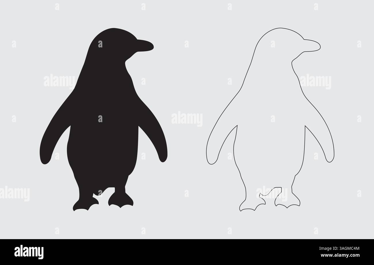 Illustrazione della silhouette dei pinguini grafica vettoriale su sfondo bianco Illustrazione Vettoriale