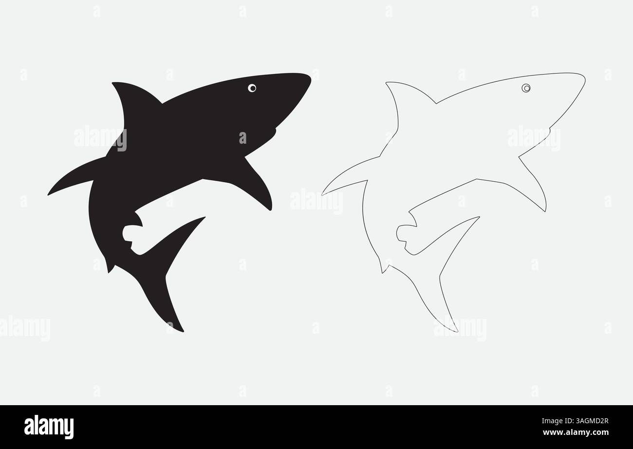 Illustrazione vettoriale sagoma dello squalo isolata su sfondo bianco Illustrazione Vettoriale
