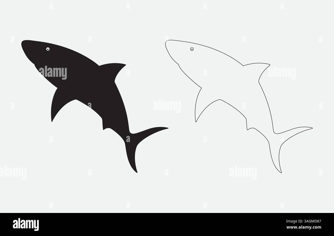 Illustrazione vettoriale sagoma dello squalo isolata su sfondo bianco Illustrazione Vettoriale