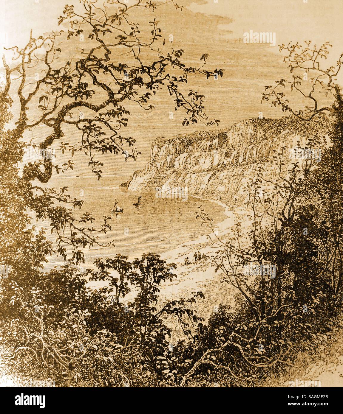 Una vista del tardo XIX secolo dell'entrata a Shanklin Chine, Isola di Wight, Regno Unito. Foto Stock