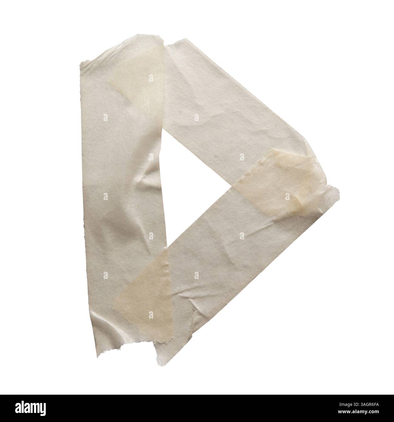 Lettera D o forma triangolare realizzata con nastro di mascheratura bianco su sfondo bianco con percorso di ritaglio Foto Stock