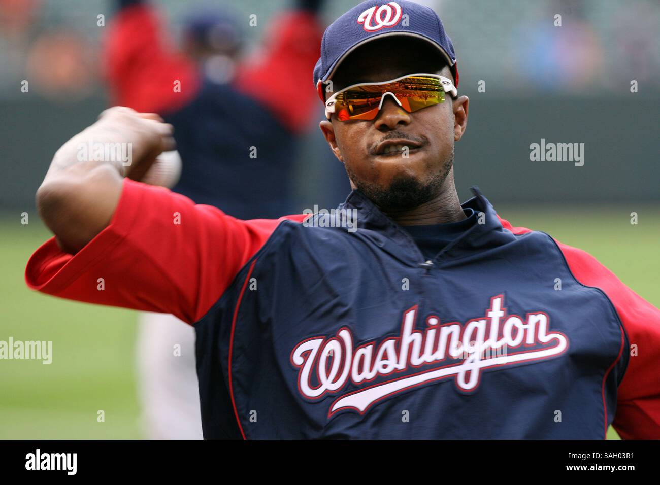 26 giugno 2009: I Nationals Willie Harris in azione durante la vittoria dei Baltimore Orioles 11-1 contro i Washington Nationals in trasferta all'Oriole Park a Camden Yards a Baltimora, Maryland. (Immagine di credito: © Mitch Stringer/Cal Sport Media/ZUMA Press) Foto Stock