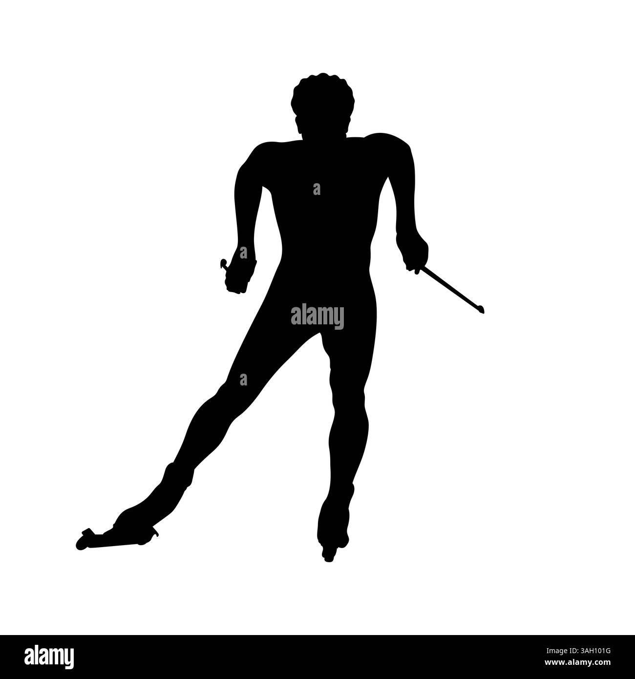 silhouette nera dell'atleta alla gara di sci a rotelle Foto Stock