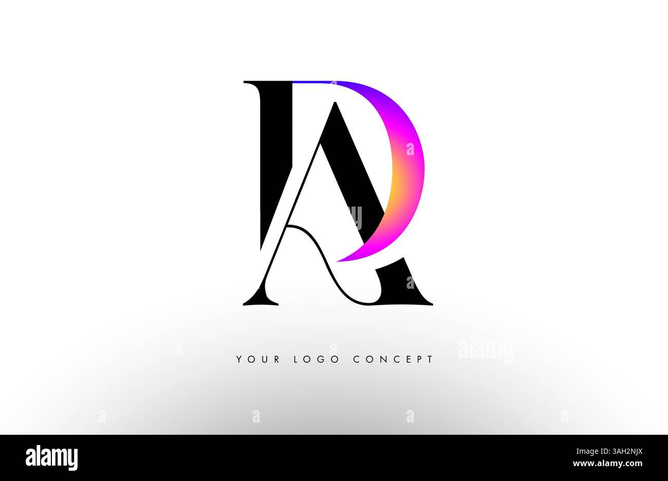 Elegante design a icona con logo ad con carattere creativo e colori al neon viola e blu. Illustrazione Vettoriale