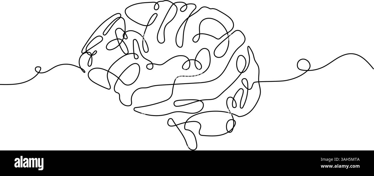 Disegno della linea cerebrale in stile minimalista Illustrazione Vettoriale