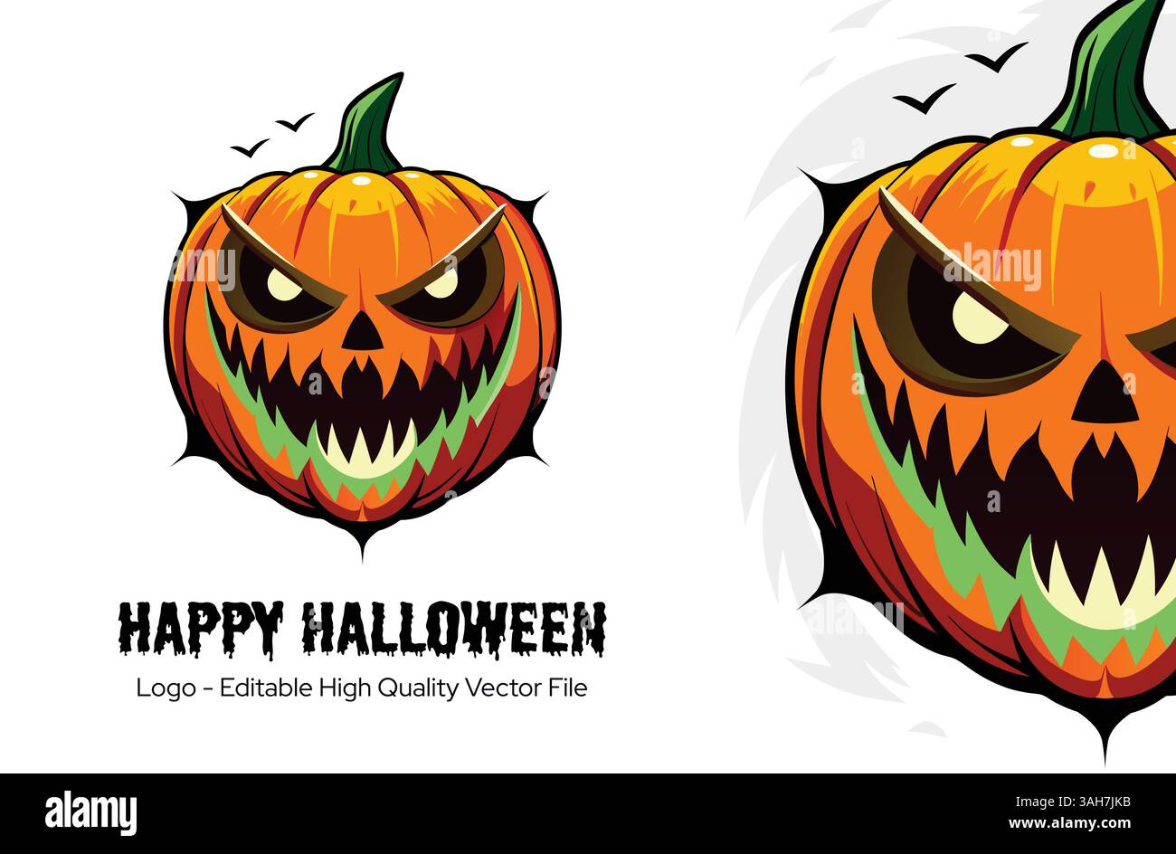 Modello di logo Happy Halloween Design di badge Spooky Halloween per feste, eventi e Branding per la stampa Illustrazione Vettoriale