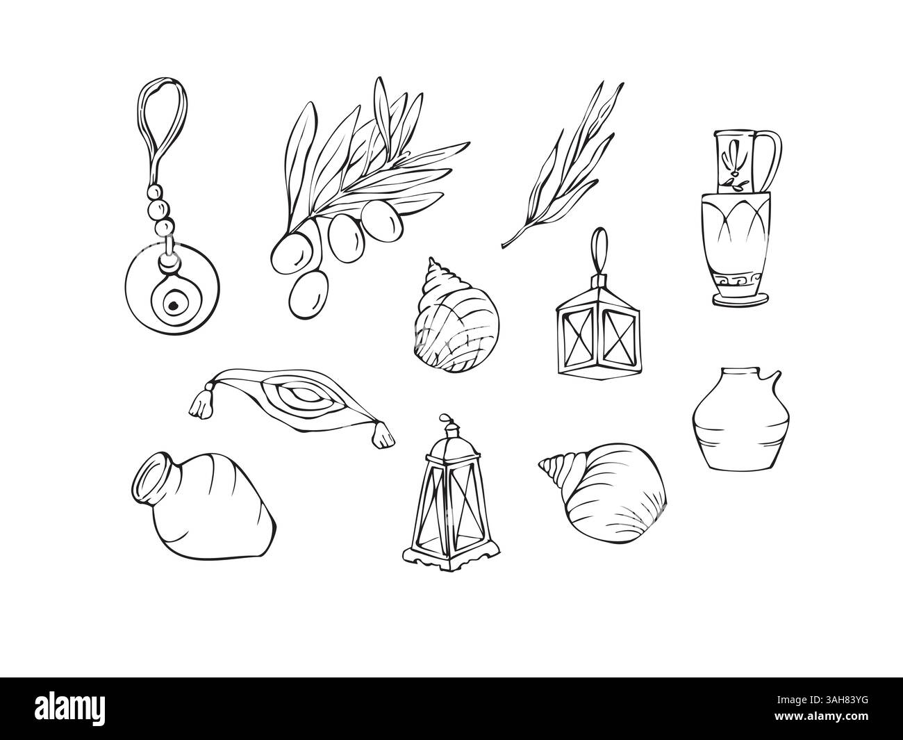 Set di scarabocchi del Mar Mediterraneo Illustrazione Vettoriale