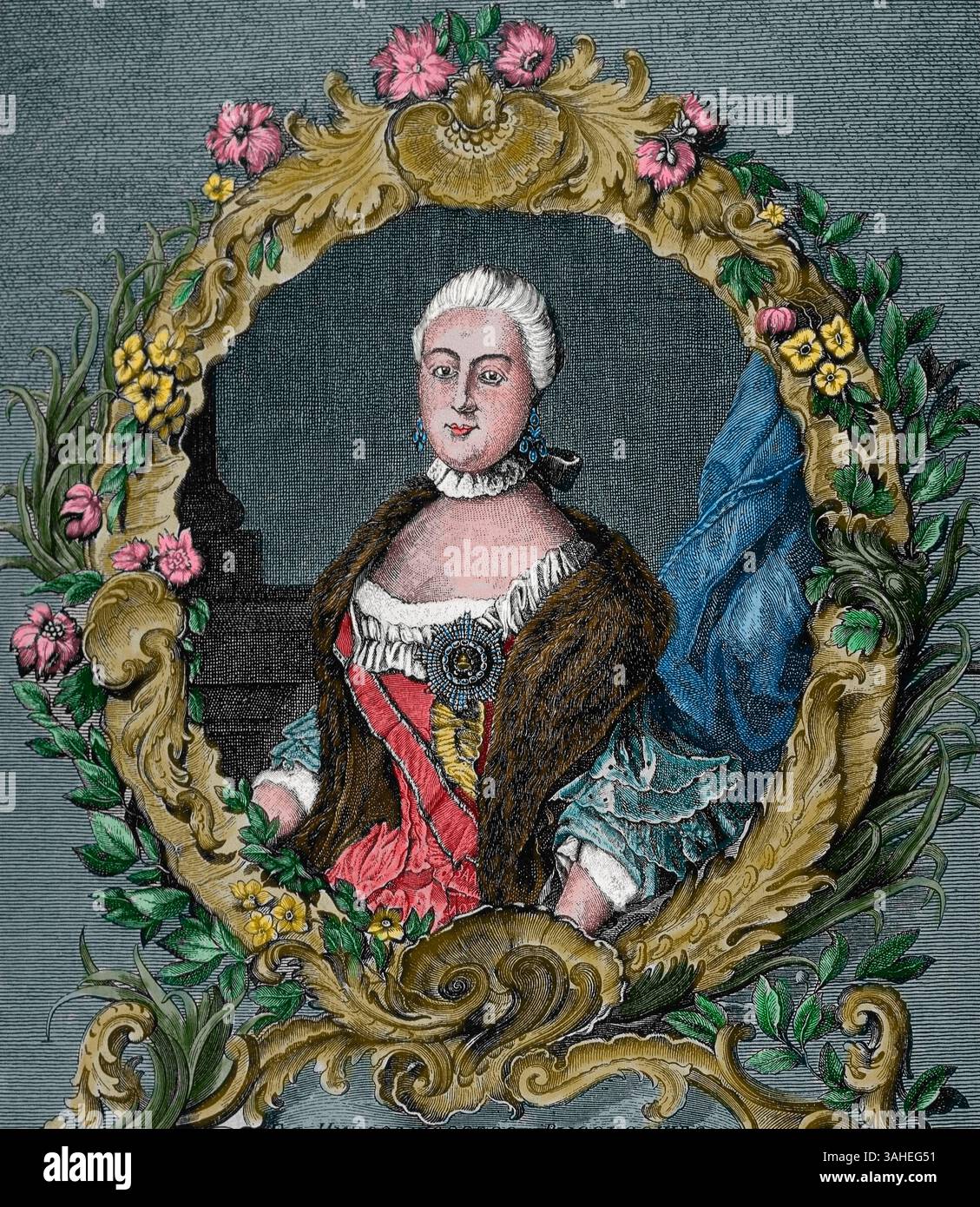 Caterina II (1729-1796), la grande. Imperatrice della Russia dal 1762 al 1796. Incisione, 19° c.. Foto Stock