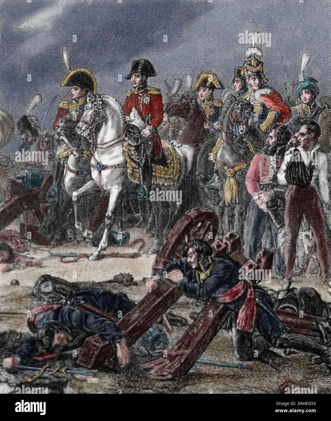 Guerre napoleoniche. Parte della Guerra della terza coalizione. Battaglia di Austerlitz. 2 dicembre 1805. La Francia contro la Russia e l'Impero austriaco. Incisione Foto Stock