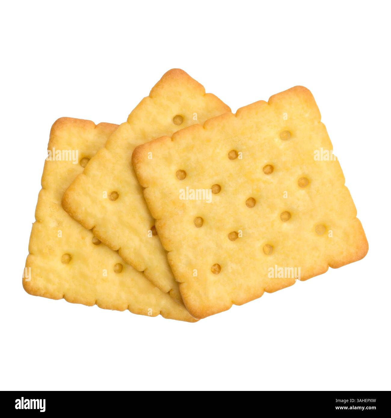 una pila di cracker sullo sfondo bianco con la maschera di ritaglio Foto Stock