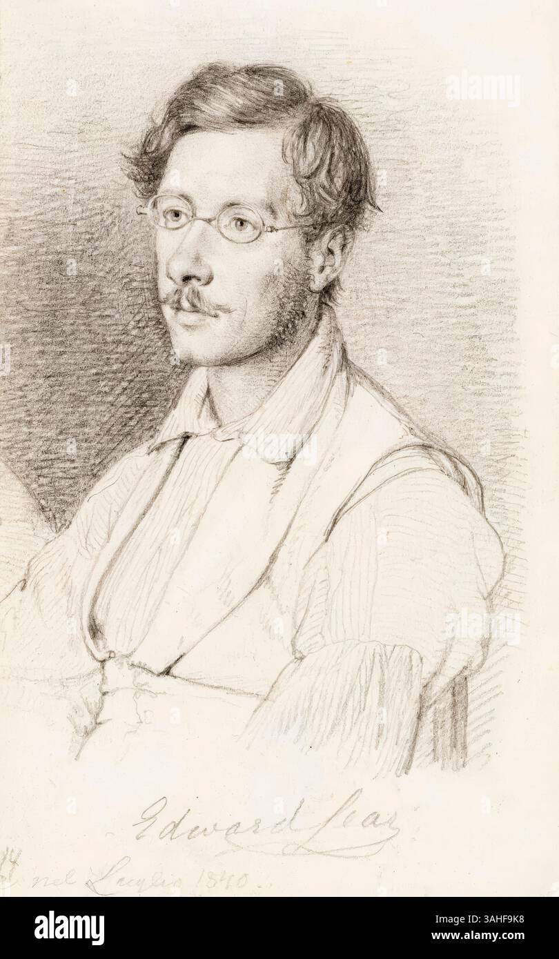 Edward Lear (1812-1888), ritratto dell'artista inglese, illustratore, musicista, autore e poeta a matita di Wilhelm Nicolai Marstrand, 1840 Foto Stock