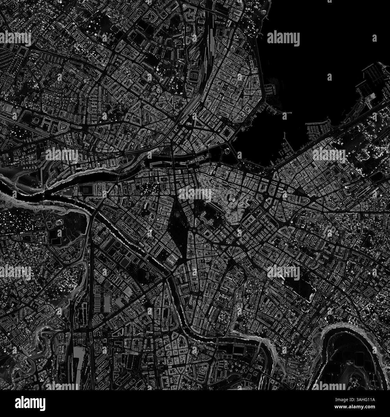 Rappresentazione monocromatica della pendenza di Ginevra. Visualizzazione creativa basata su dati ufficiali svizzeri grezzi LiDAR (©swisstopo). Foto Stock