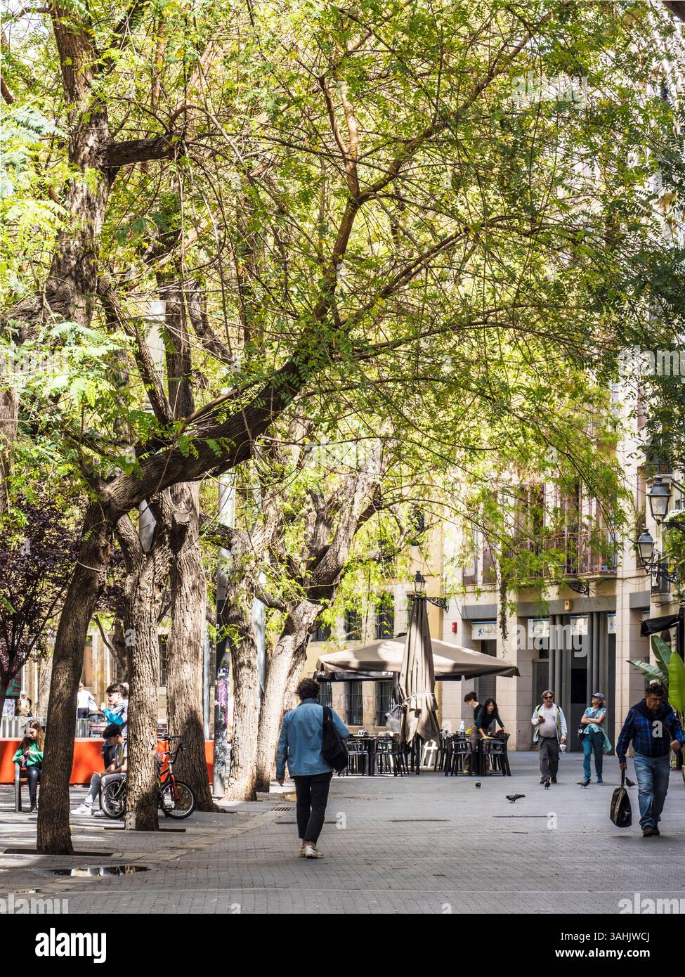 Una strada tipica nel quartiere di Sant Pere a Barcellona, Santa Caterina i la Ribera (El Born). Foto Stock