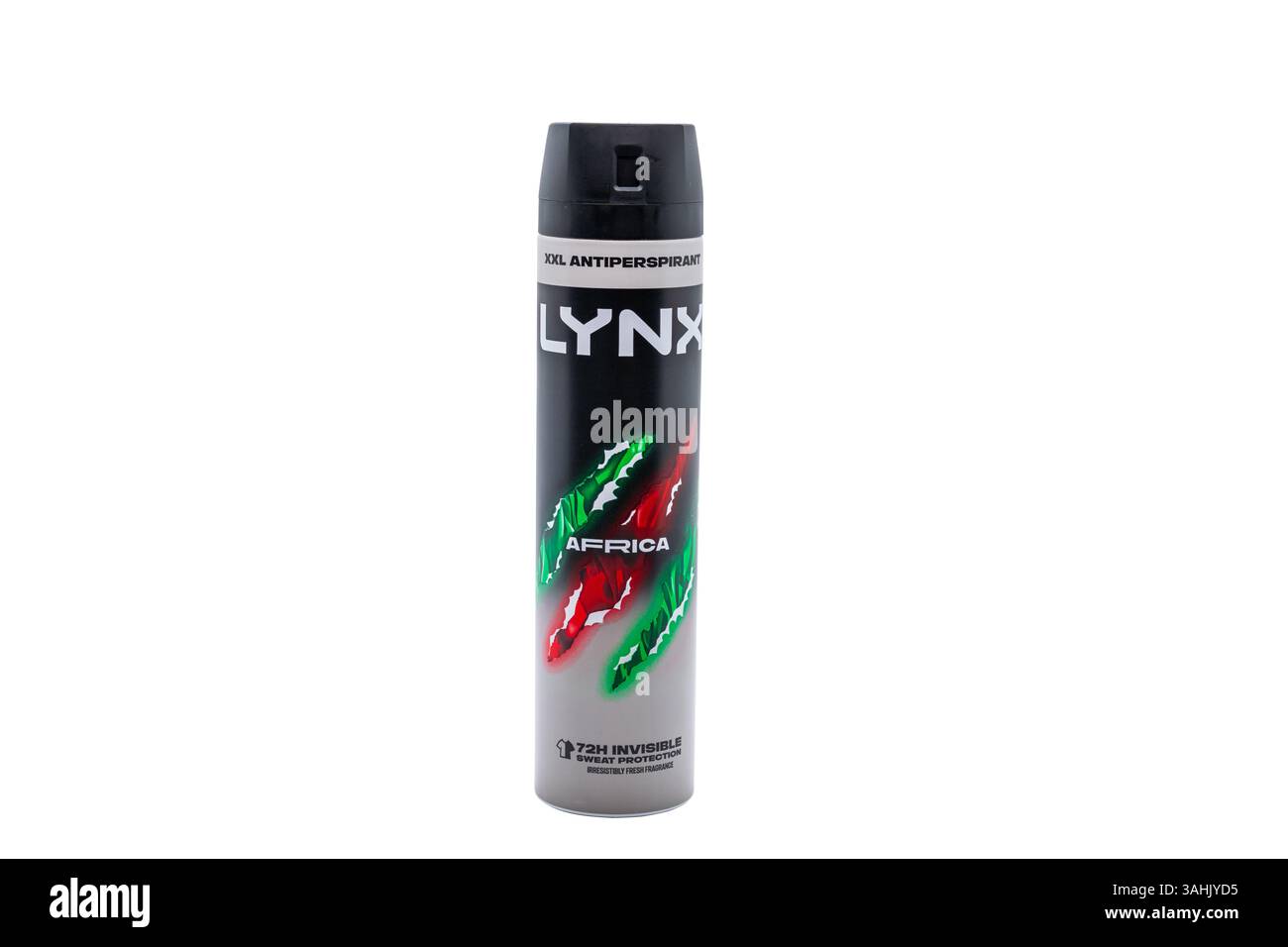 Wolverhampton, Regno Unito - 10 aprile 2025: Nuovo design e grafica per il marchio di deodoranti o body spray Lynx, Africa frangrance Foto Stock