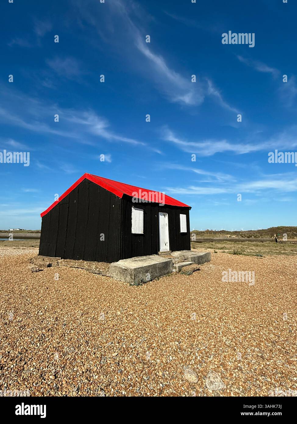 Red Hut, Camber Sands, Rye Harbour, Rye, East Sussex, Inghilterra, Regno Unito. Foto Stock