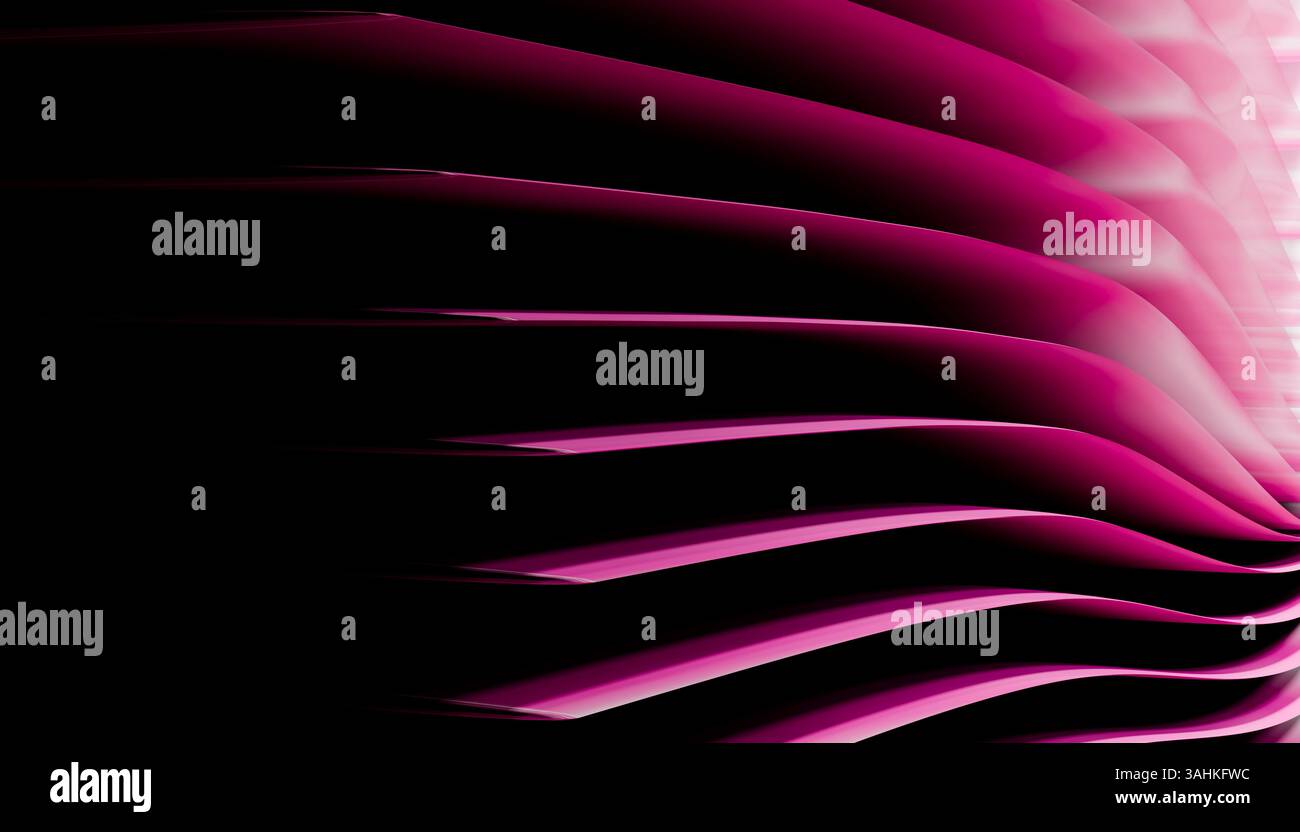Design astratto con linee rosa e nere a strati e curve che creano un motivo ondulato dinamico. Illustrazione del frullatore 3D. Foto Stock