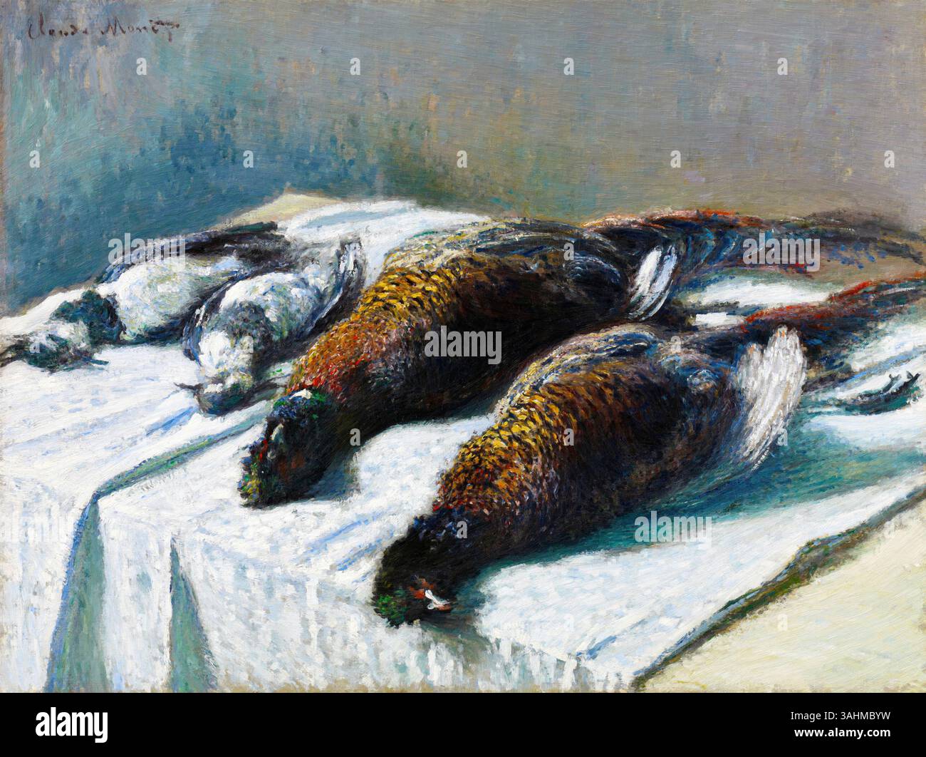 Natura morta con fagiani e amanti (1879) di Claude Monet - natura morta impressionista, pittura naturale francese, alta Resolutio di dominio pubblico Foto Stock Natura morta con fagiani e amanti (1879) di Claude Monet - natura morta impressionista, pittura naturale francese, alta Resolutio di dominio pubblico Foto Stock