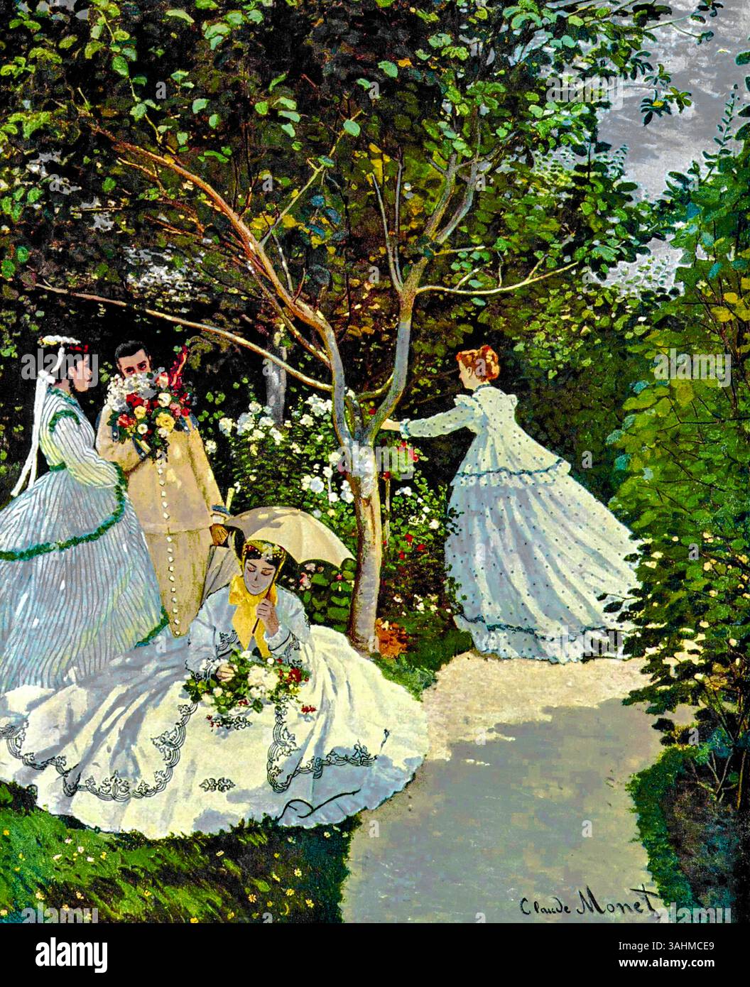 Women in the Garden (1866) di Claude Monet - iconica pittura impressionista francese, scena del giardino all'aperto, dominio pubblico, Stampa ad alta risoluzione Foto Stock