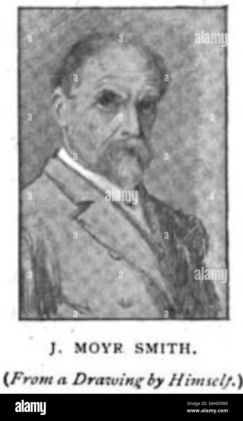 Un ritratto del 1895 di J. Moyr Smith, disegnato dall'artista stesso. Smith era noto per i suoi contributi artistici e il suo lavoro di design. Foto Stock