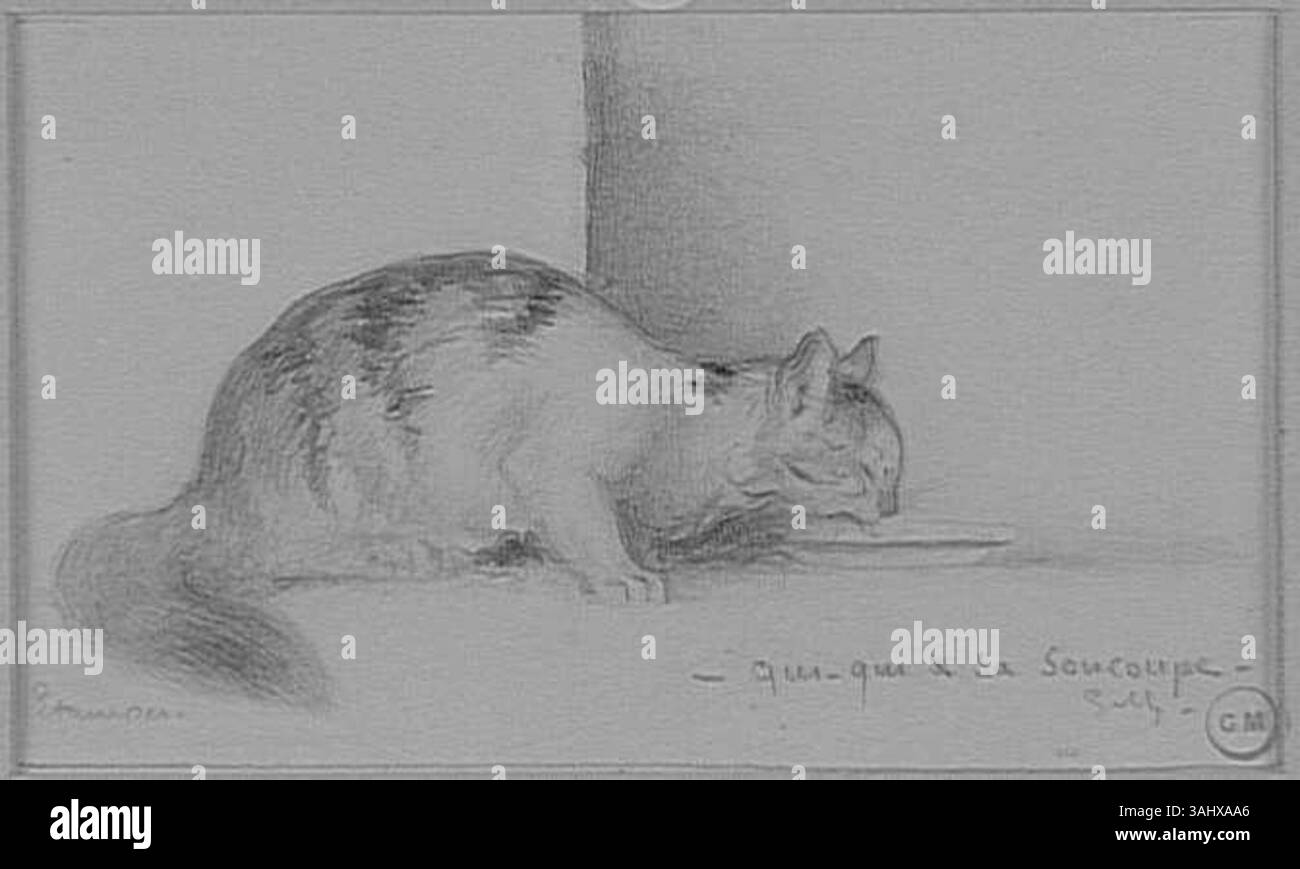 L'opera di Gustave Moreau del XIX secolo intitolata "Chat" raffigura uno studio di un gatto, creato tra il 1850 e il 1895. Questa opera d'arte mostra l'attenzione dell'artista per la rappresentazione animale e le forme naturali, concentrandosi sulla postura e le caratteristiche espressive del felino. Foto Stock