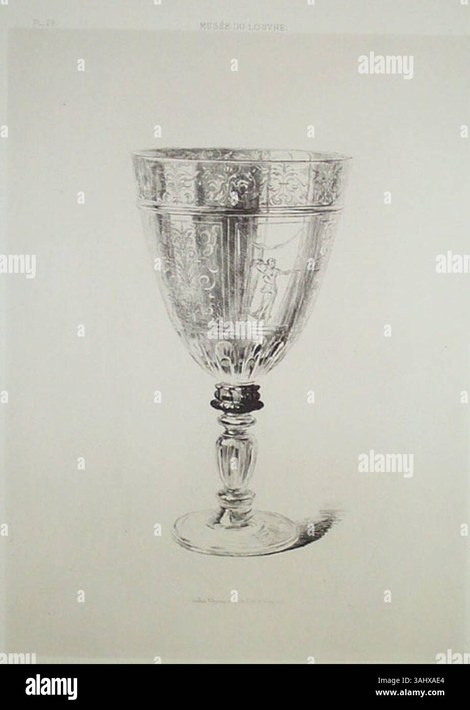 La stampa *Verre de Cristal de Roche* di Jules Jacquemart del 1864 raffigura una rappresentazione dettagliata di un vetro di cristallo, dimostrando la sua maestria nel catturare texture intricate e il gioco di luce su superfici delicate, un segno distintivo del suo lavoro di natura morta. Foto Stock