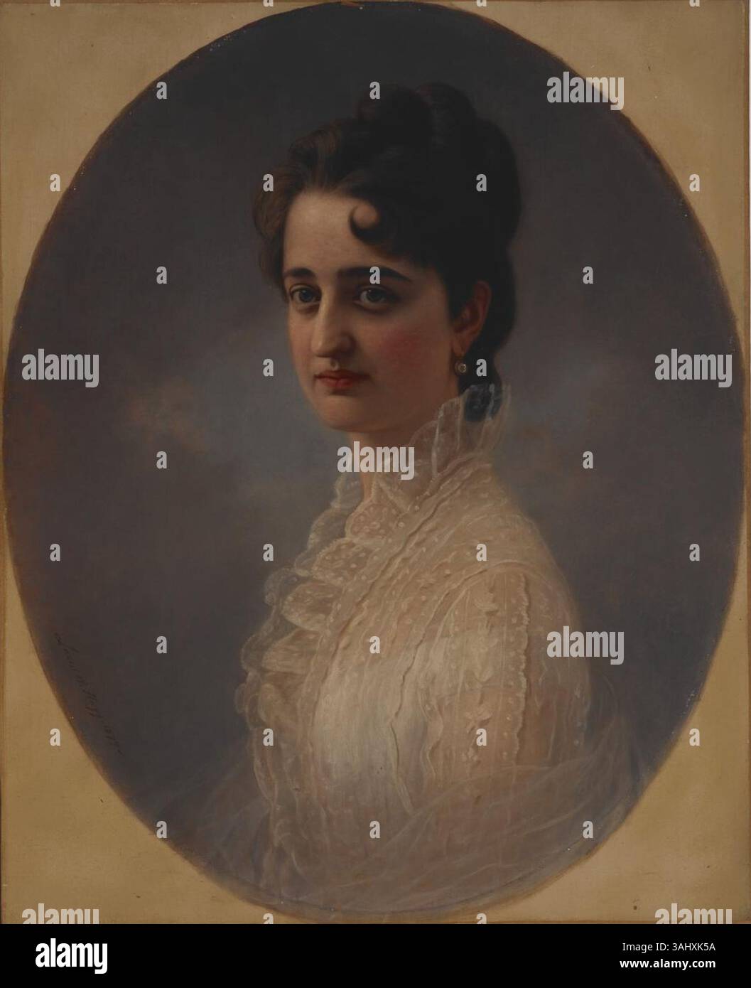 Ritratto di Florence Adele Vanderbilt Twombly, dipinto da Jared B. Flagg nel 1877. Twombly, nata Florence Adele Vanderbilt, era un'importante socialite e filantropa americana, sposata con Hamilton McKown Twombly. Questo lavoro cattura il suo aspetto elegante e dignitoso in uno stile formale di ritratto. Foto Stock