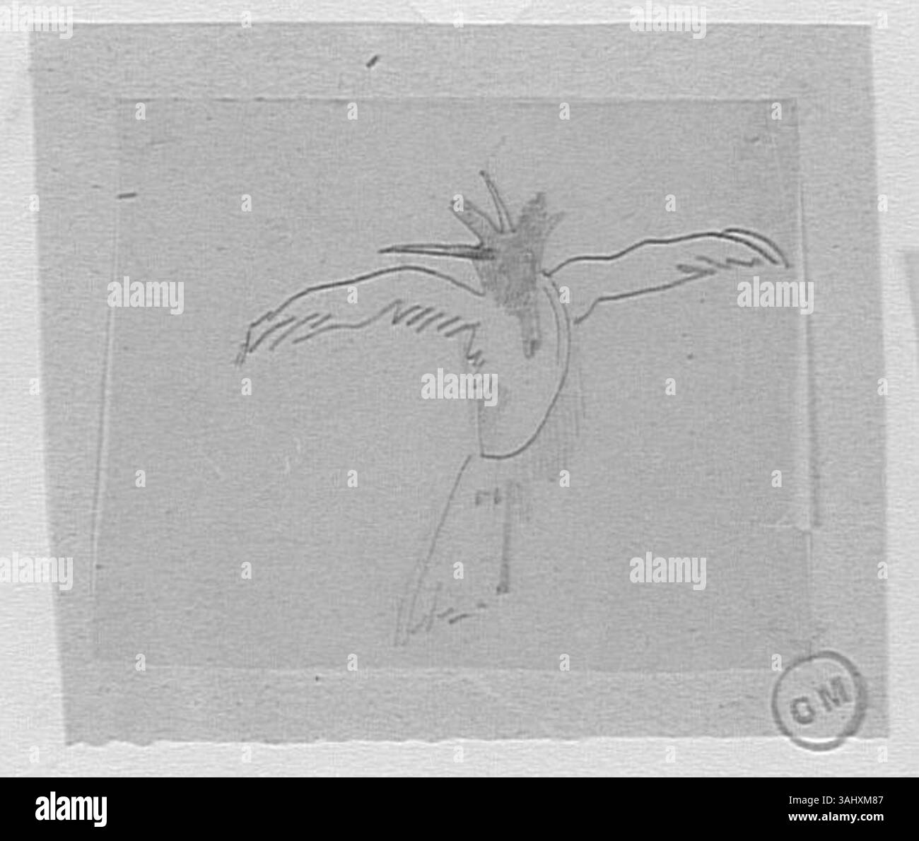 "Etude d'oiseau huppé en vol" di Gustave Moreau è uno studio di un uccello crestato in volo, creato tra il 1850 e il 1895. Questo pezzo esemplifica l'interesse di Moreau per il mondo naturale, mostrando la grazia e il movimento di un uccello in movimento. Lo studio evidenzia il lavoro dettagliato delle piume e la dinamica del volo. Foto Stock
