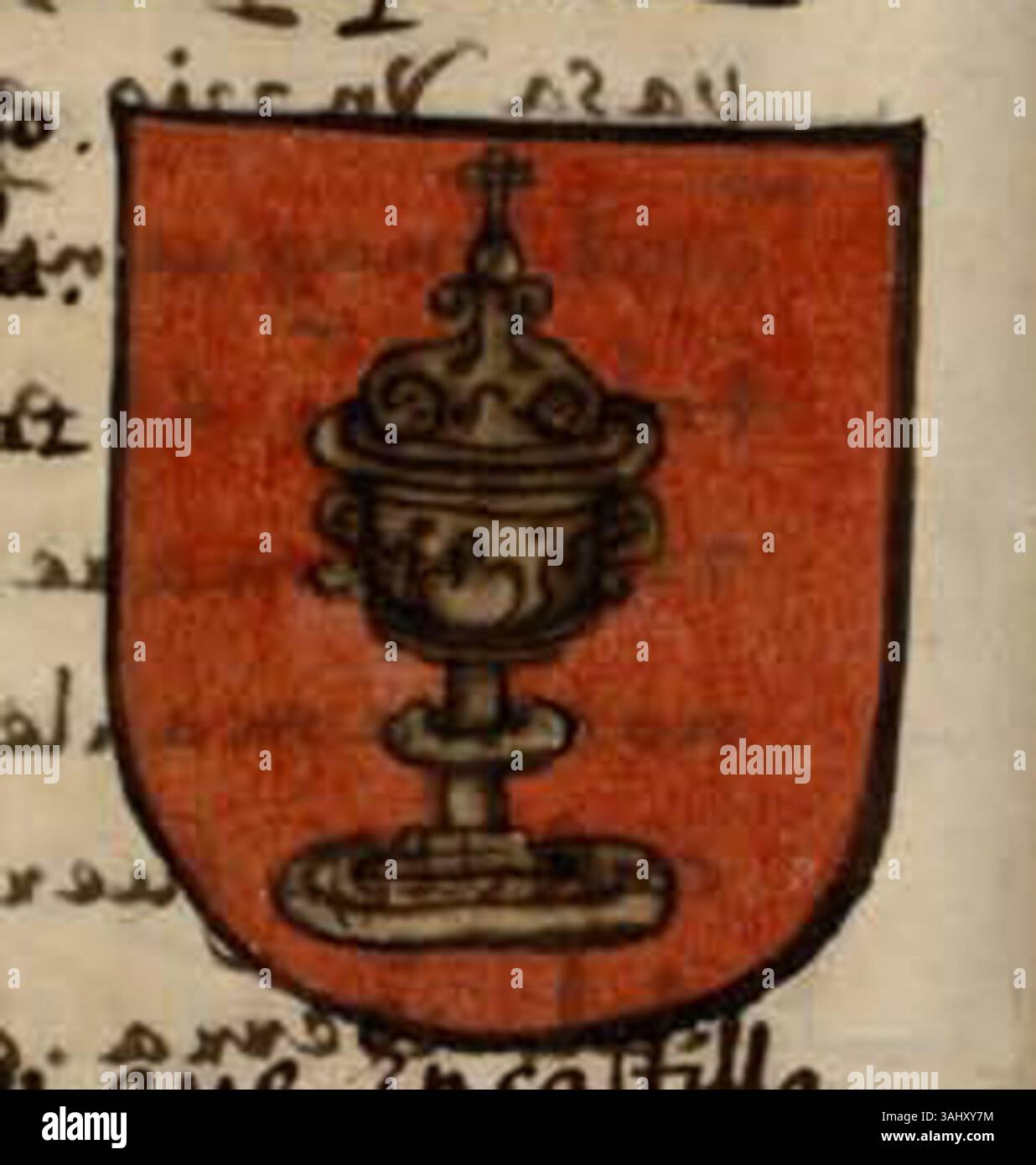 Stemma della Galizia come si vede nel Blasson de Armas de Todos los Reyes del XVI secolo, che documenta il significato araldico della regione nel contesto della famiglia reale spagnola. Foto Stock