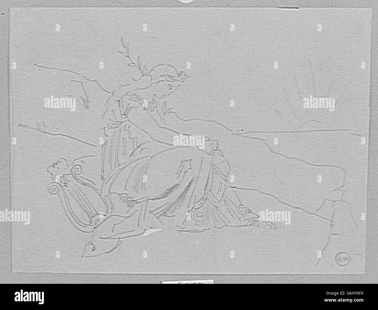 "Poetesse assise" di Gustave Moreau raffigura una poetessa seduto, catturandola in un momento di riflessione. Il dipinto esplora la natura intellettuale e riflettente della figura femminile, aggiungendo profondità al ritratto delle donne nell'arte. Foto Stock