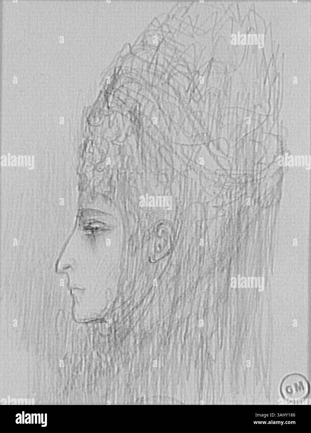 Lo studio di Gustave Moreau sulla testa di Salome, creato tra il 1850 e il 1895, si concentra sul suo profilo e sull'acconciatura. Lo studio riflette l'attenzione di Moreau per i dettagli e la sua interpretazione delle figure bibliche. Foto Stock