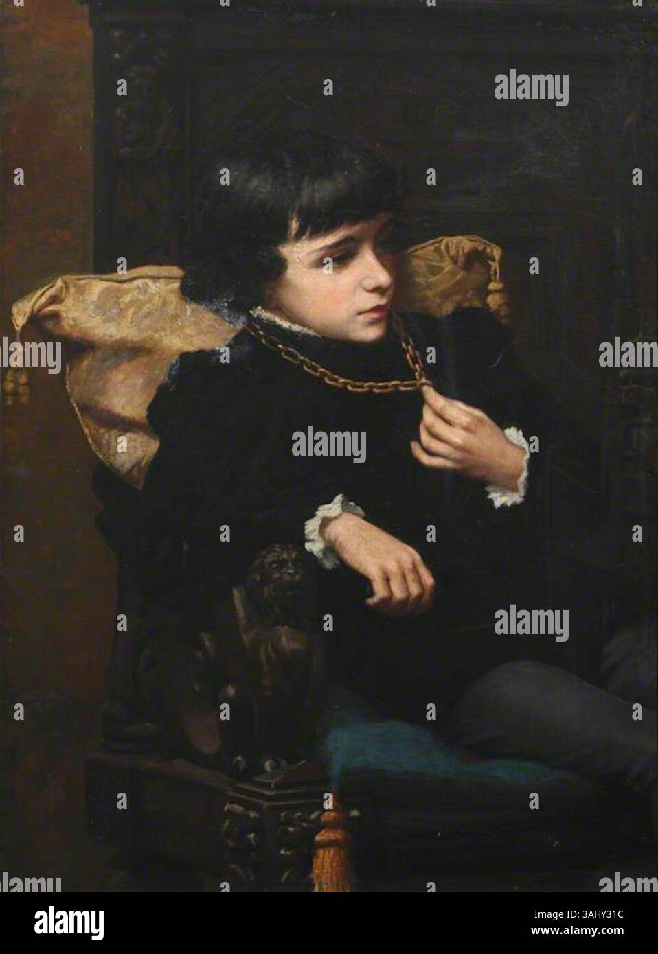 Questo ritratto del 1878-1880 di Harry Brodribb Irving lo cattura come un ragazzo. Le opere d'arte a olio su tela riflettono uno stile tradizionale di ritrattistica vittoriana. Foto Stock