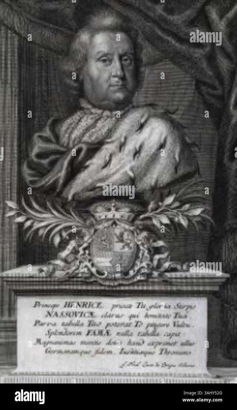 Ritratto di Heinrich Nassau-Siegen, dipinto da Leonhard Heckenauer, datato alla fine del XVII secolo. L'opera riflette la figura nobile di Heinrich Nassau-Siegen, catturando la sua somiglianza con i minimi dettagli. Foto Stock