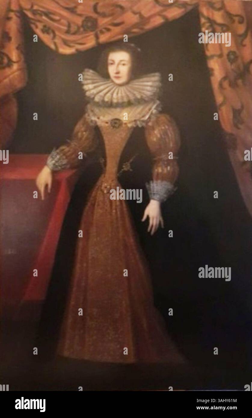 Ritratto di Enrichetta-Catherine de Joyeuse, una figura aristocratica del XVII secolo. Il dipinto è ospitato al Musée Louis-Philippe di Château d'EU e rappresenta la nobiltà francese. Foto Stock