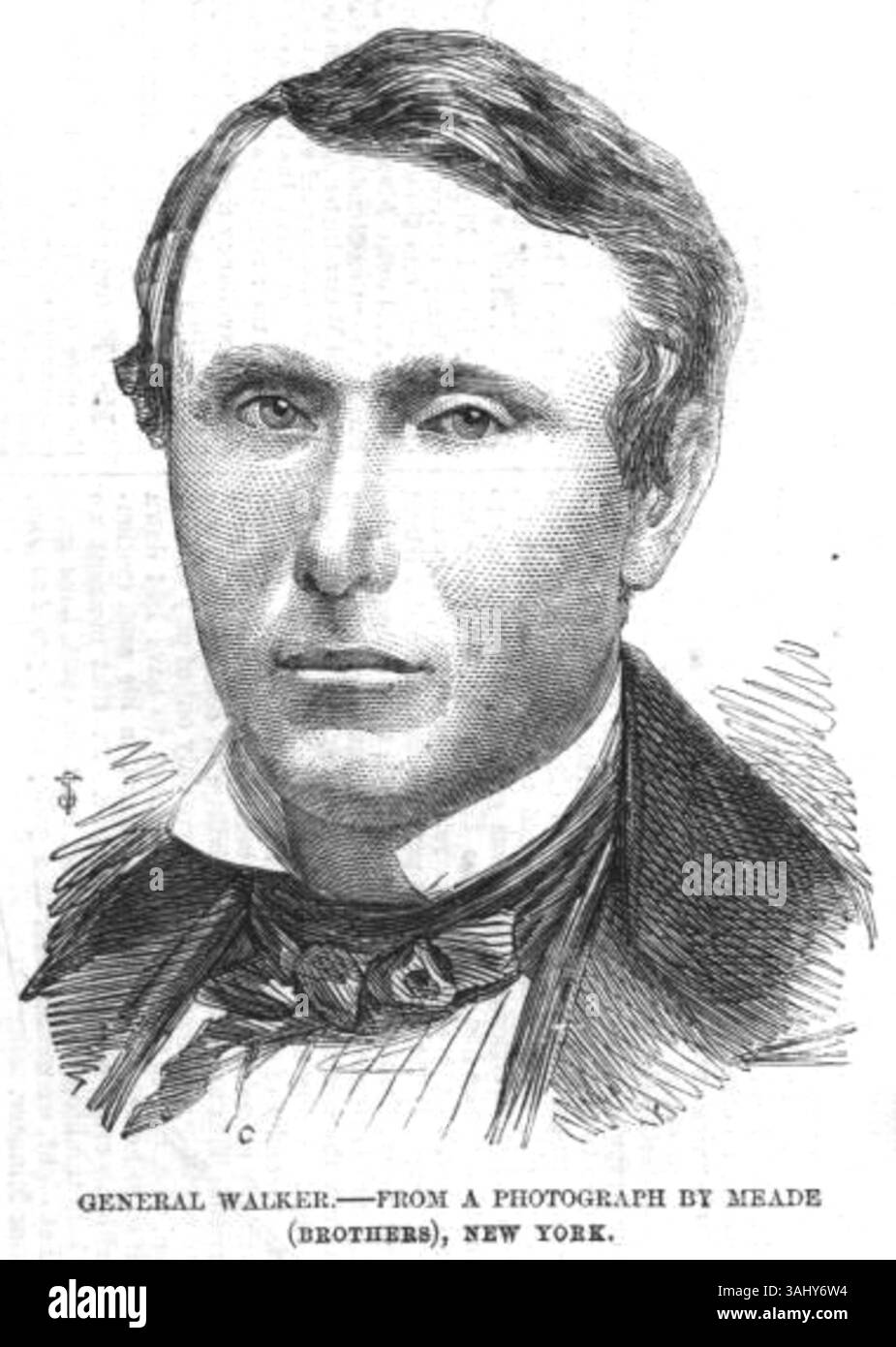 L'incisione in legno del 1857, 'General Walker', è basata su una fotografia di Meade Brothers. Il film ritrae il generale William Walker, un controverso filibustro americano coinvolto nei conflitti centroamericani. Foto Stock