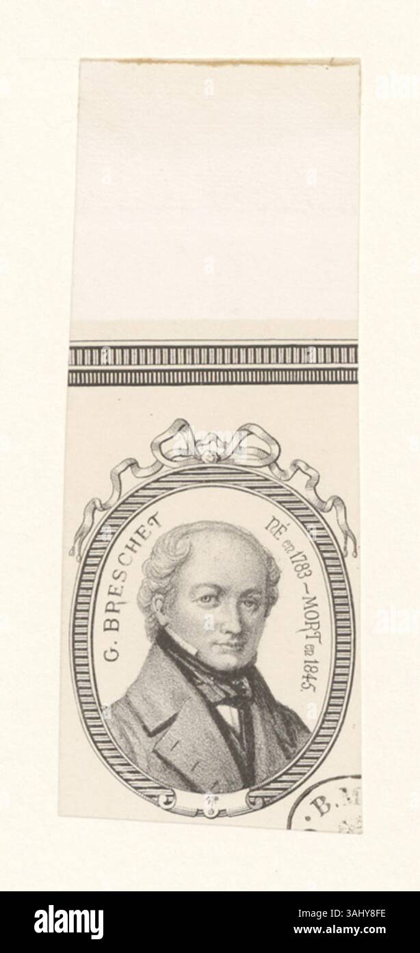 Questa litografia della collezione Boyer ritrae Gilbert Breschet (1783-1845), una notevole figura francese. La stampa cattura la sua somiglianza in un classico ritratto del XIX secolo. Foto Stock